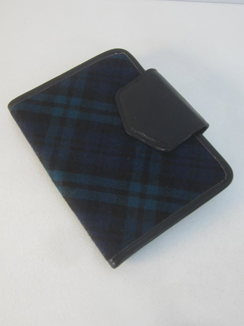 Vtg Princess Gardner Bifold Wallet Black Teal Blue Plaid Cowhide Kiss Lock Purse - Picture 3 of 10